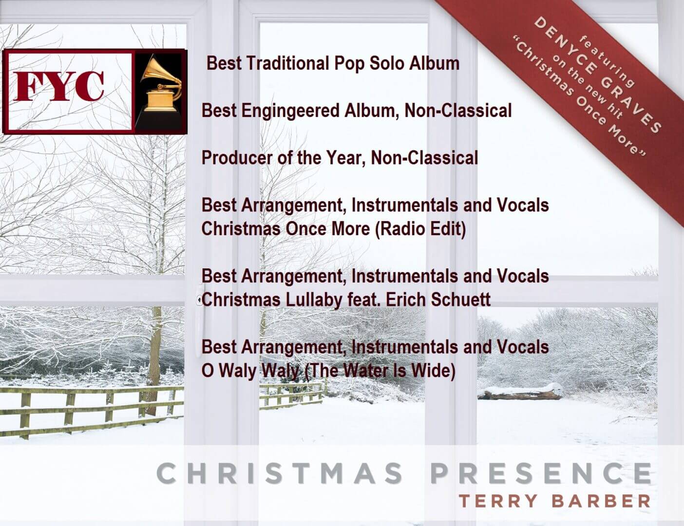 Christmas Presence album cover with snow scene.